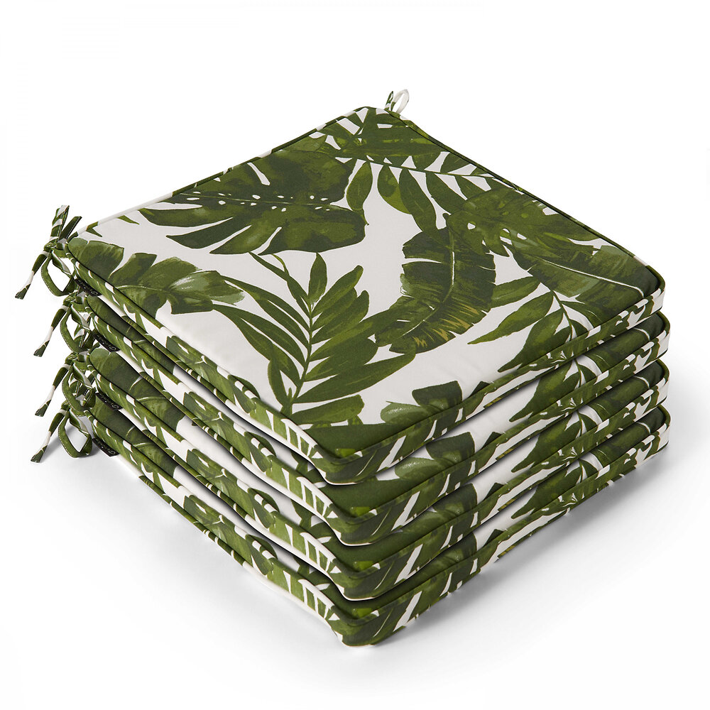 OVIALA - Lot de 4 galettes de chaise polyester jungle 40x40x3 cm - large