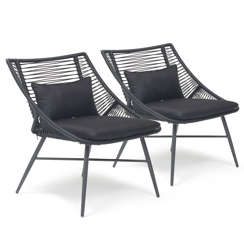 OVIALA - Lot 2 fauteuils en acier noir - large