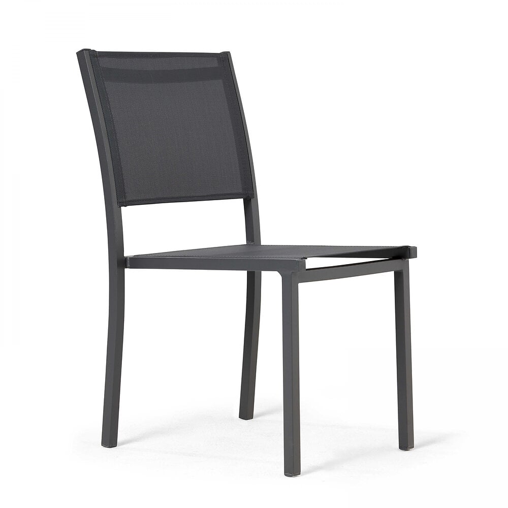 OVIALA - Chaise de jardin aluminium et textilène gris - large
