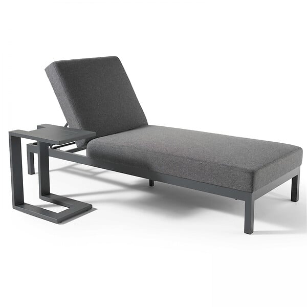 OVIALA - Ensemble bain de soleil avec tablette en aluminium gris - large