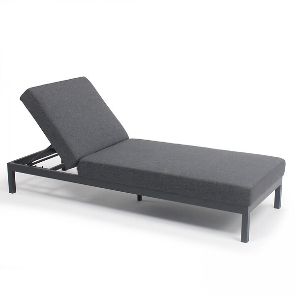 OVIALA - Ensemble bain de soleil avec tablette en aluminium gris - large