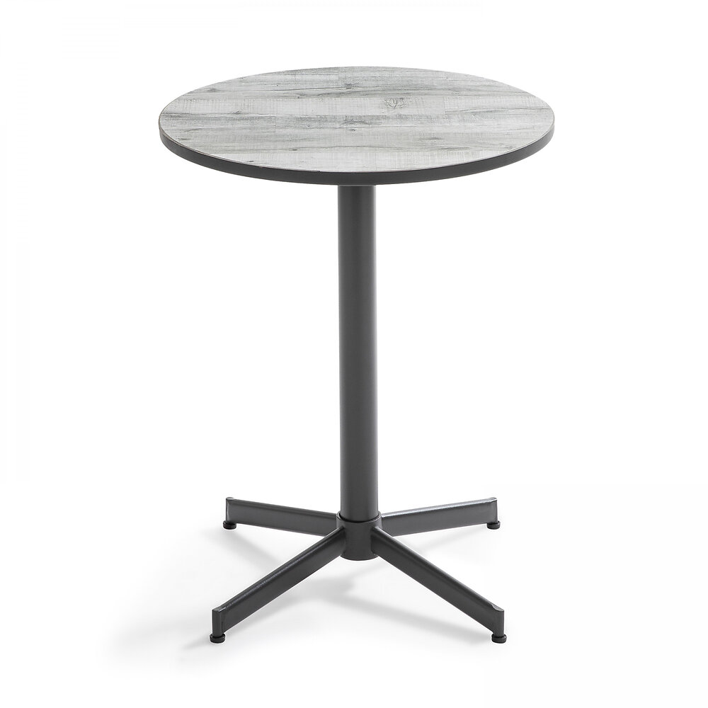 OVIALA - Table bistrot ronde en acier et céramique effet bois gris - large