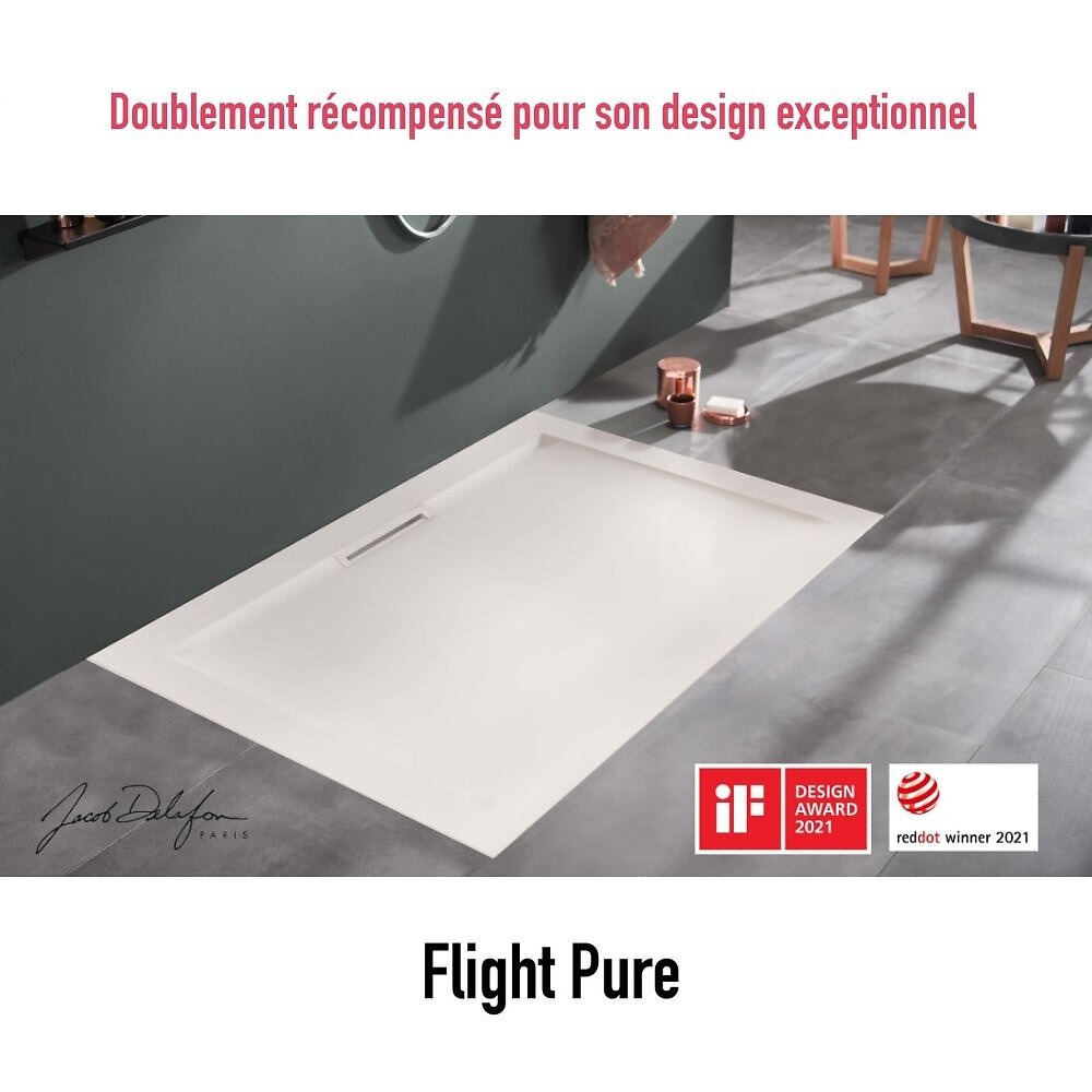 Receveur de douche JACOB DELAFON Flight Pure extraplat, sans ressaut