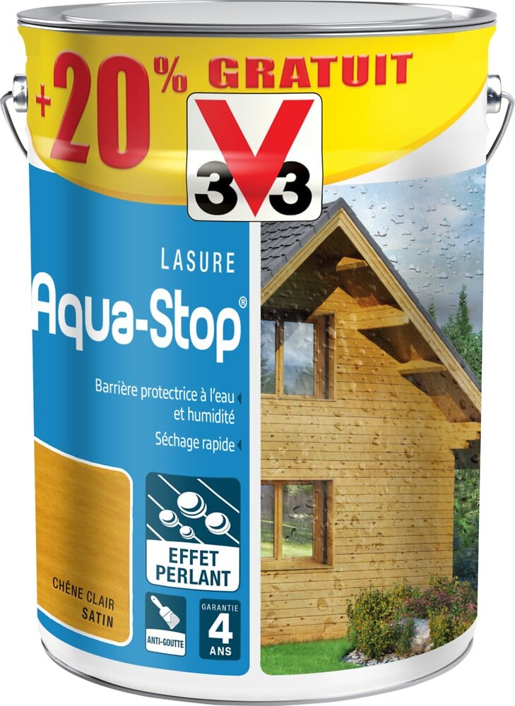 V33 BOIS - Lasure aqua-stop chêne clair 5L+20% - large