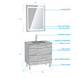 AURLANE - Pack Meuble de salle de bain 80x50 cm Chêne gris-blanc + vasque Argent + miroir LED 70x90 - vignette