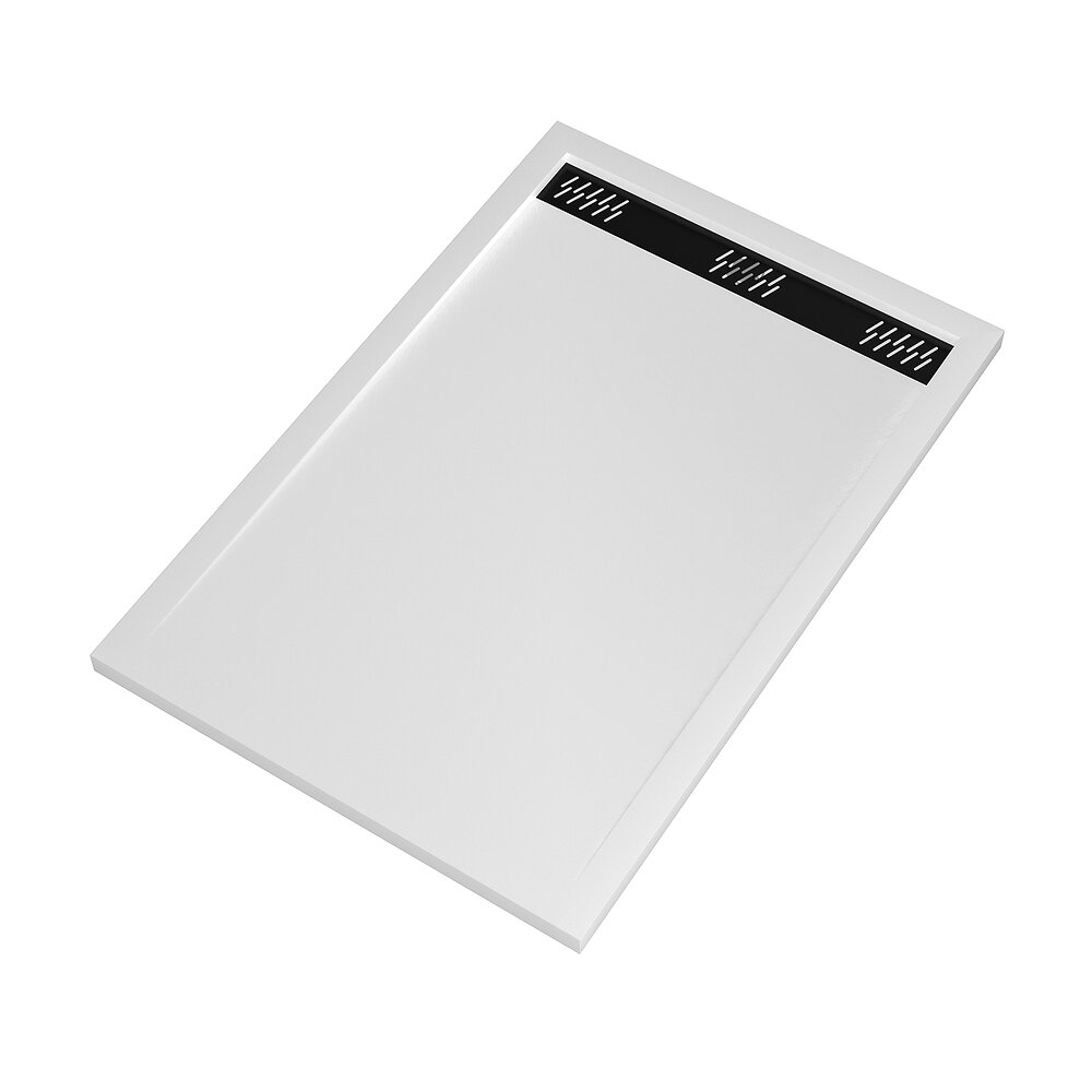 AURLANE - Receveur a poser 120x80x4cm en acrylique blanc avec grille en aluminium noire - WHITNESS 120 BLACK - large