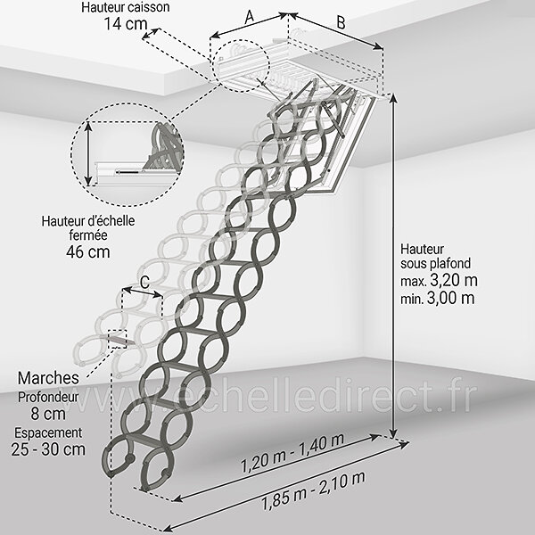 Matisere - Echelle escamotable - Ouverture du plafond de 60 x 120cm - LSF60120-320 - large