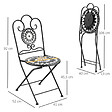 OUTSUNNY - Lot de 2 chaises de jardin pliables style fer forgé mosaïque céramique motif rose des vents métal époxy noir blanc - vignette