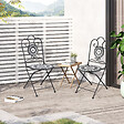 OUTSUNNY - Lot de 2 chaises de jardin pliables style fer forgé mosaïque céramique motif rose des vents métal époxy noir blanc - vignette