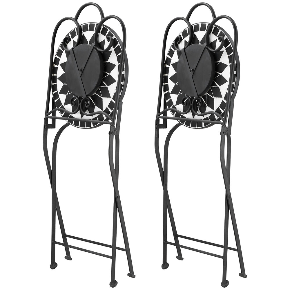 OUTSUNNY - Lot de 2 chaises de jardin pliables style fer forgé mosaïque céramique motif rose des vents métal époxy noir blanc - large