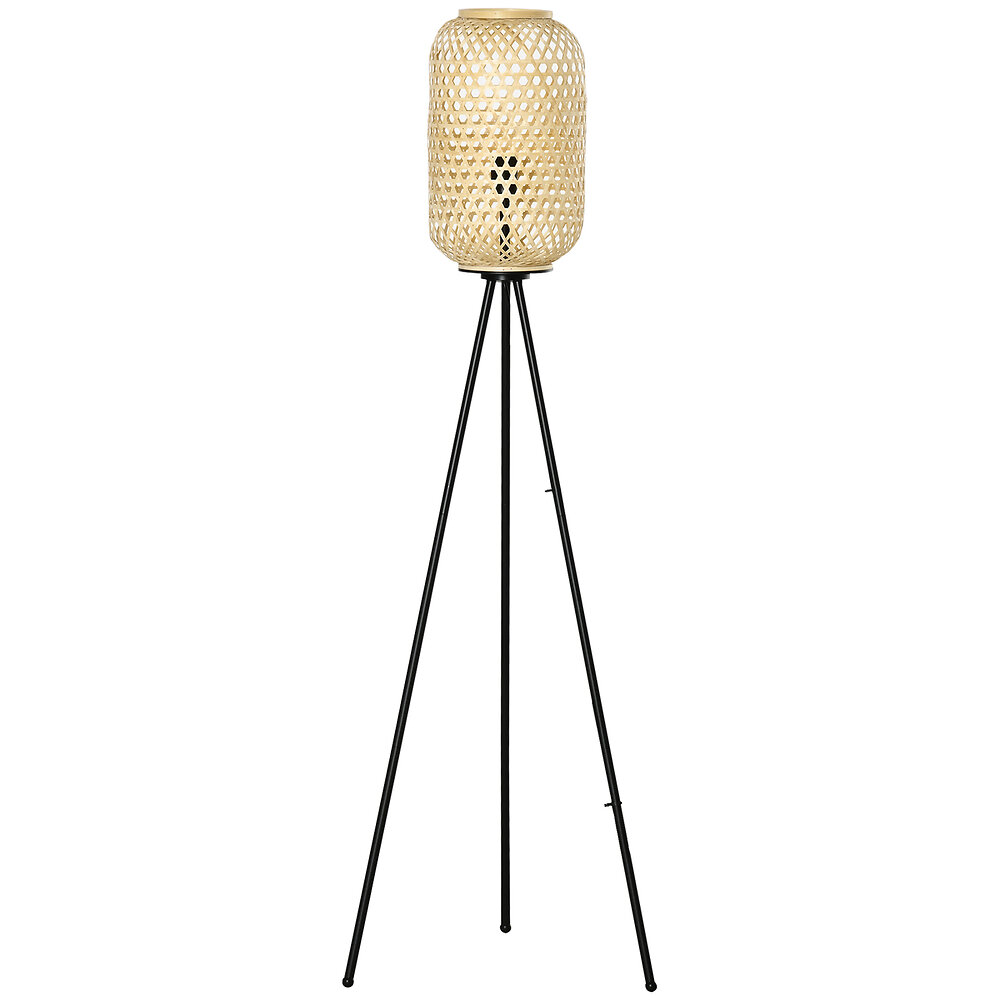 lampadaire trépied cannage bambou style cosy 40 w max. h.152h cm piètement acier noir