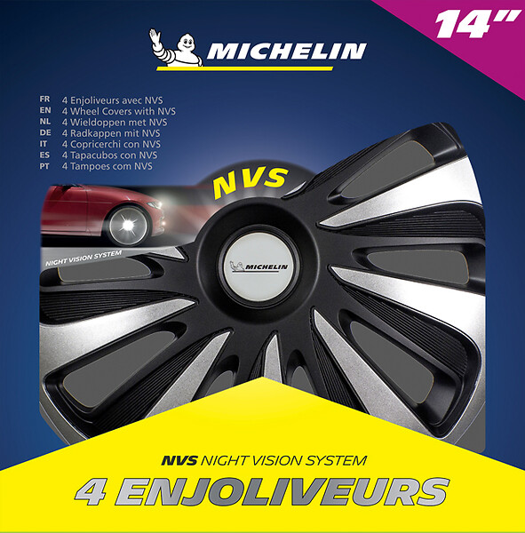 MICHELIN 4 Enjoliveurs NVS 3D Black Edition, 14 pouces