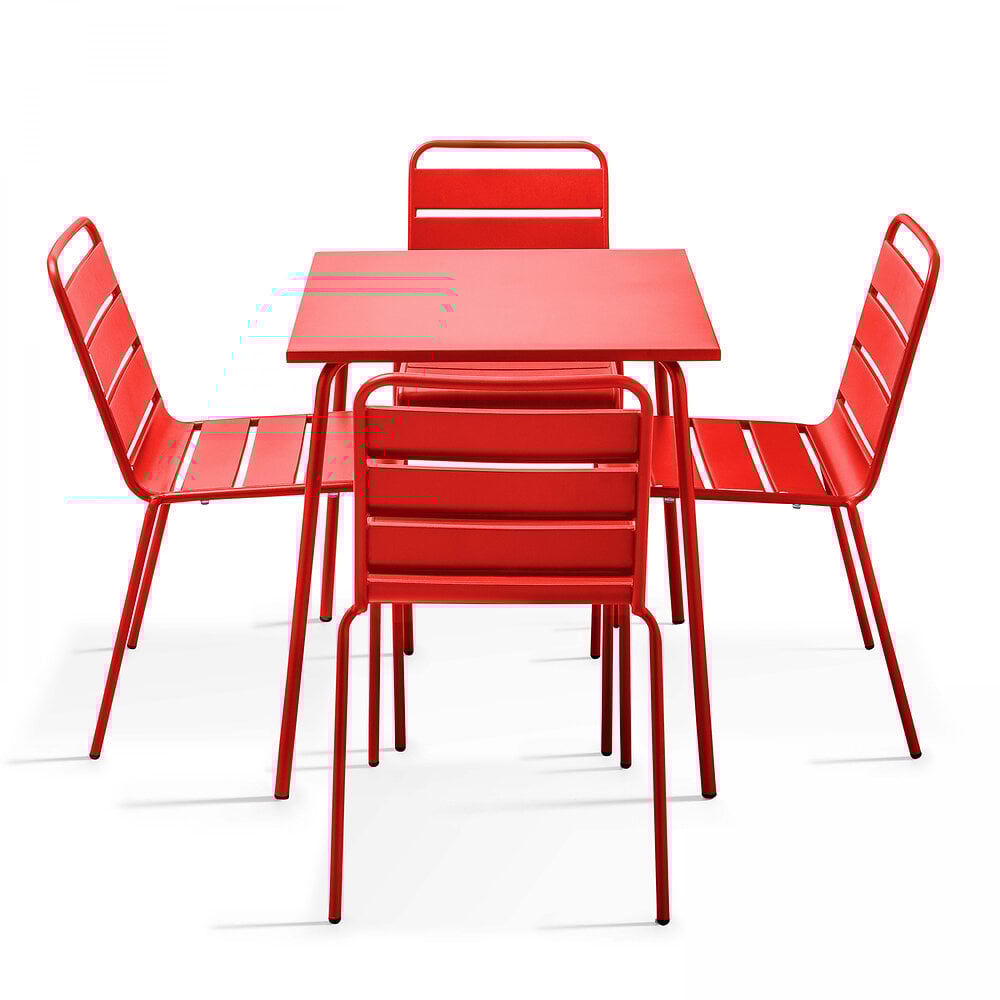 Ensemble table de jardin et 4 chaises en métal rouge Bricorama