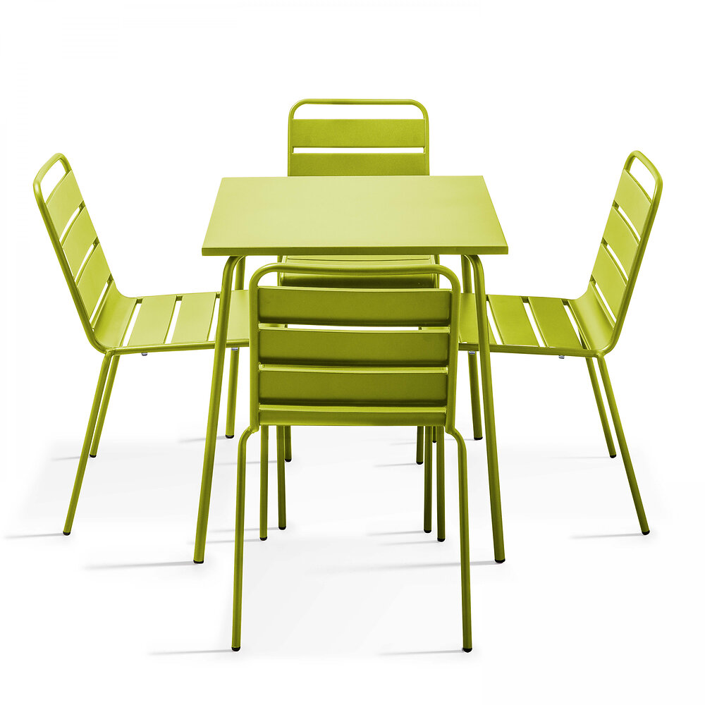 OVIALA - Ensemble table de jardin et 4 chaises en métal vert - large