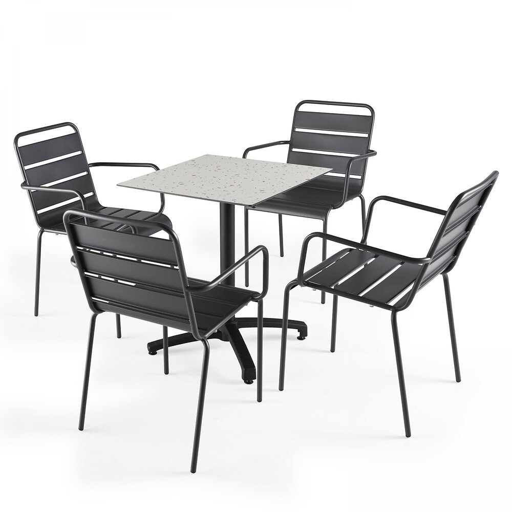 OVIALA - Table de jardin statifié 60x60 cm terrazzo et 4 fauteuils palavas gris - large