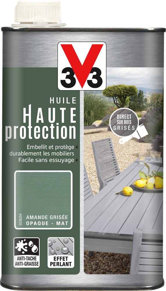 V33 BOIS - Huile protection mobilier opaque amande grisée 1 L - large