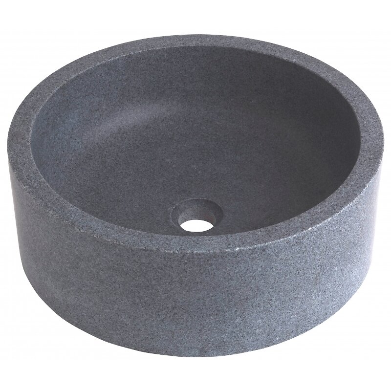 PLANETE_BAIN - Vasque à poser en pierre gris cylindrique - large