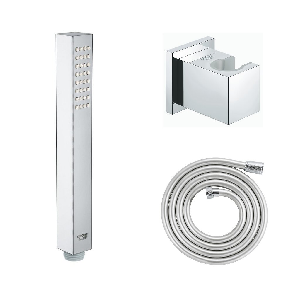 GROHE - Douchette 1 jet Vitalio Joy Cube Stick chromé avec flexible 200 et support carré - large