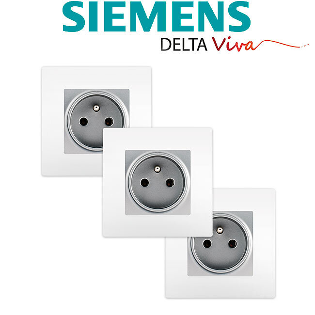 SIEMENS - LOT de 3 Prises 2P+T Silver Delta Viva + Plaques Blanc-SIEMENS - large