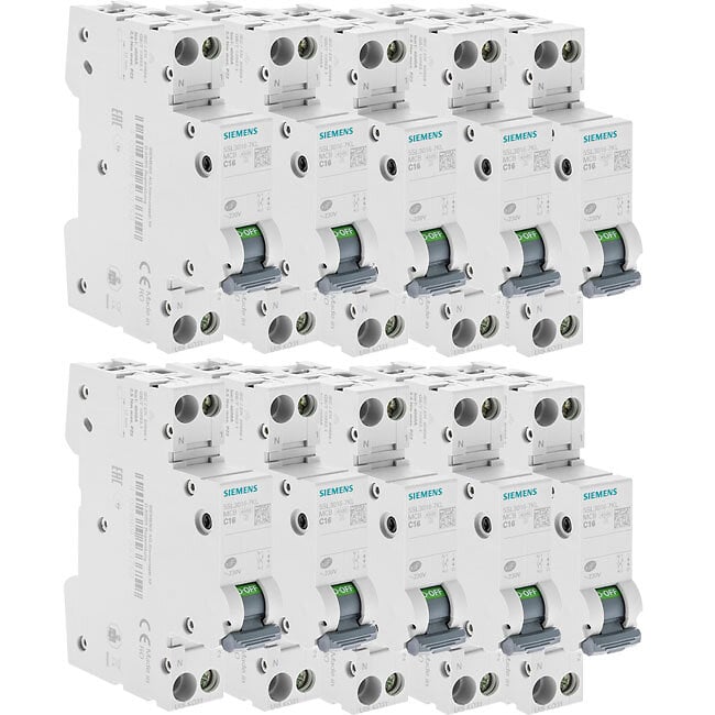 SIEMENS- Lot de 10 Disjoncteurs électriques phase + neutre 10A