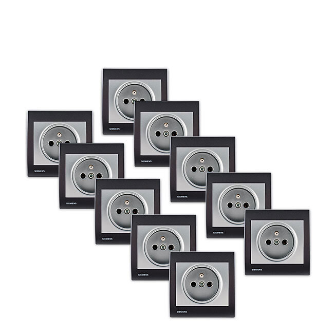 SIEMENS - Lot de 10 Prise 2P+T Silver Delta Iris + Plaque Anthracite-SIEMENS - large