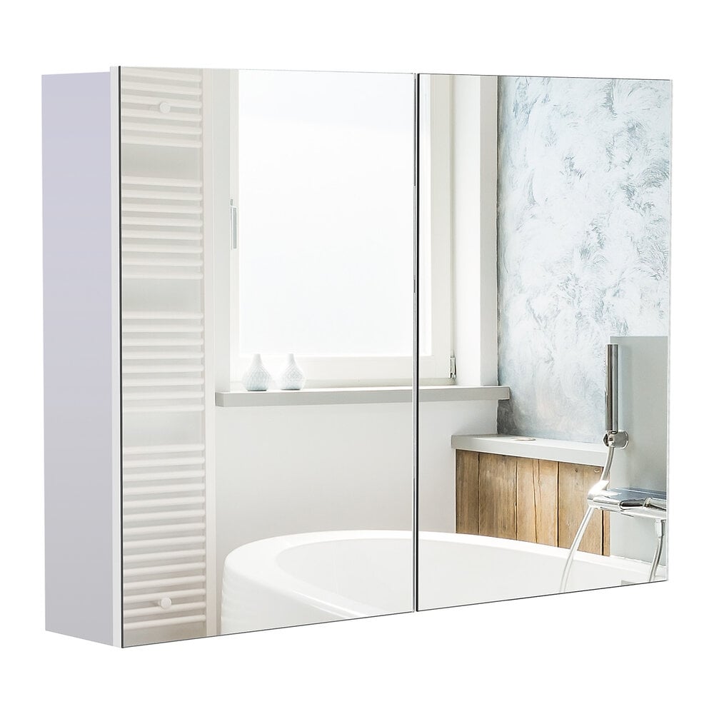 Armoire miroir salle de bain armoire de toilette murale meuble d'angle 2  étagères dim. 30l x 18,4l x 60h cm acier inox. - Conforama