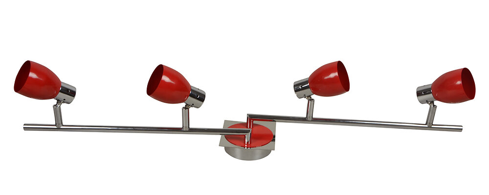 LUN AIR - Réglette arc de spots orientable rouge et chrome pour lampe GU10 - large