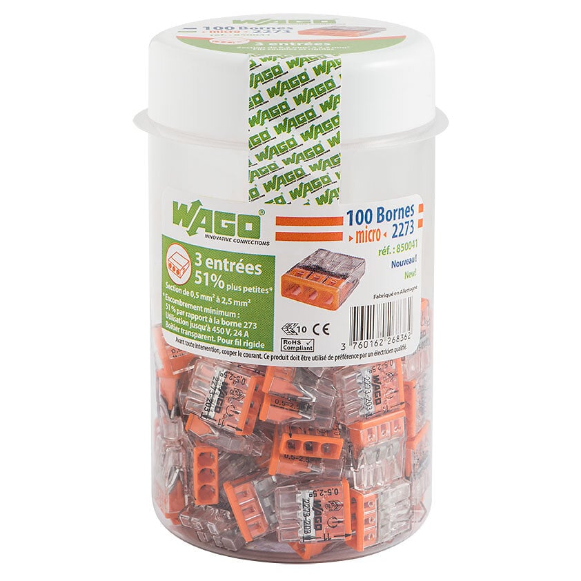 WAGO - Pot de 100 mini bornes de connexion automatique 3 fils S2273-Wago - large