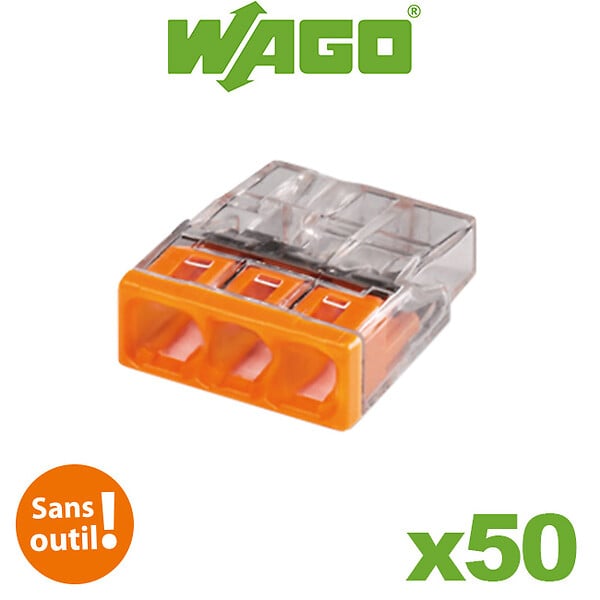 Borne de connection à languette WAGO 3 entrées pour fils souples et rigides  0.8 à 2,5 mm2 - à l'unité WAGO WAG222-413 