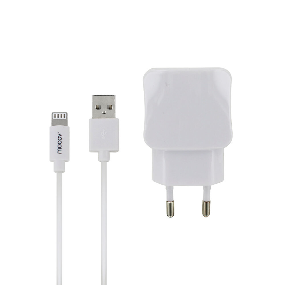 MOOOV - Chargeur secteur 2 USB-A + câble USB-A /Lightning MFI 1m - blanc - large