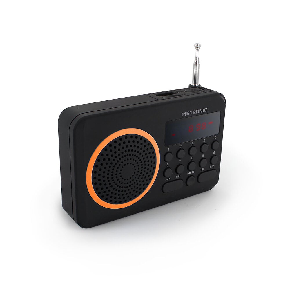 METRONIC - Radio portable FM MP3 avec ports USB/micro SD - noir et orange - large