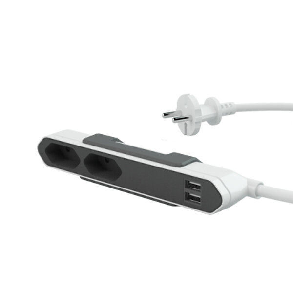 ALLOCACOC - Multiprise élec. Powerbar 4 prises et 2 chargeurs USB - blanc - large