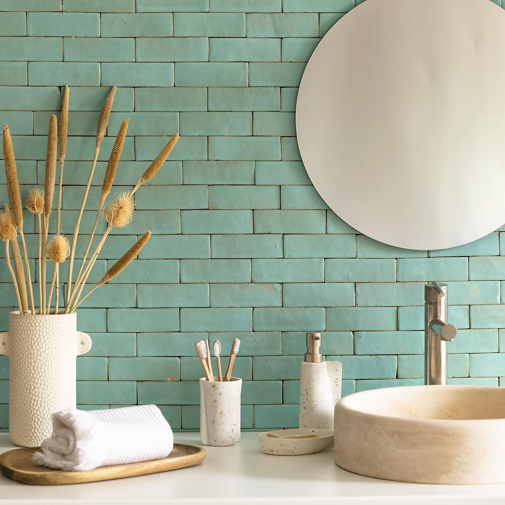 Véritable Zellige Marocain Bleu Maldives 5x15 Cm (au M²) Bricorama