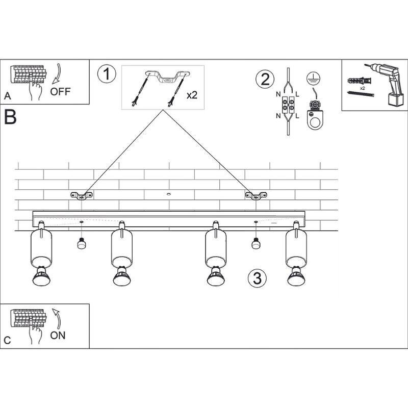 Plafonnier Spot Orientable Noir pour 4 Ampoules GU10 Bricorama