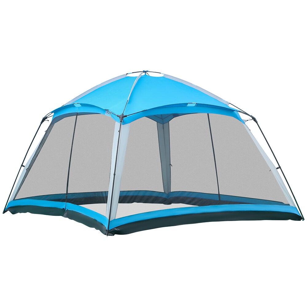 OUTSUNNY - Tente de camping familiale - tente dôme 8 pers. max. - sac de transport, 4 parois en maille - dim. 3,6L x 3,6l x 2,2H m - polyester bleu - large