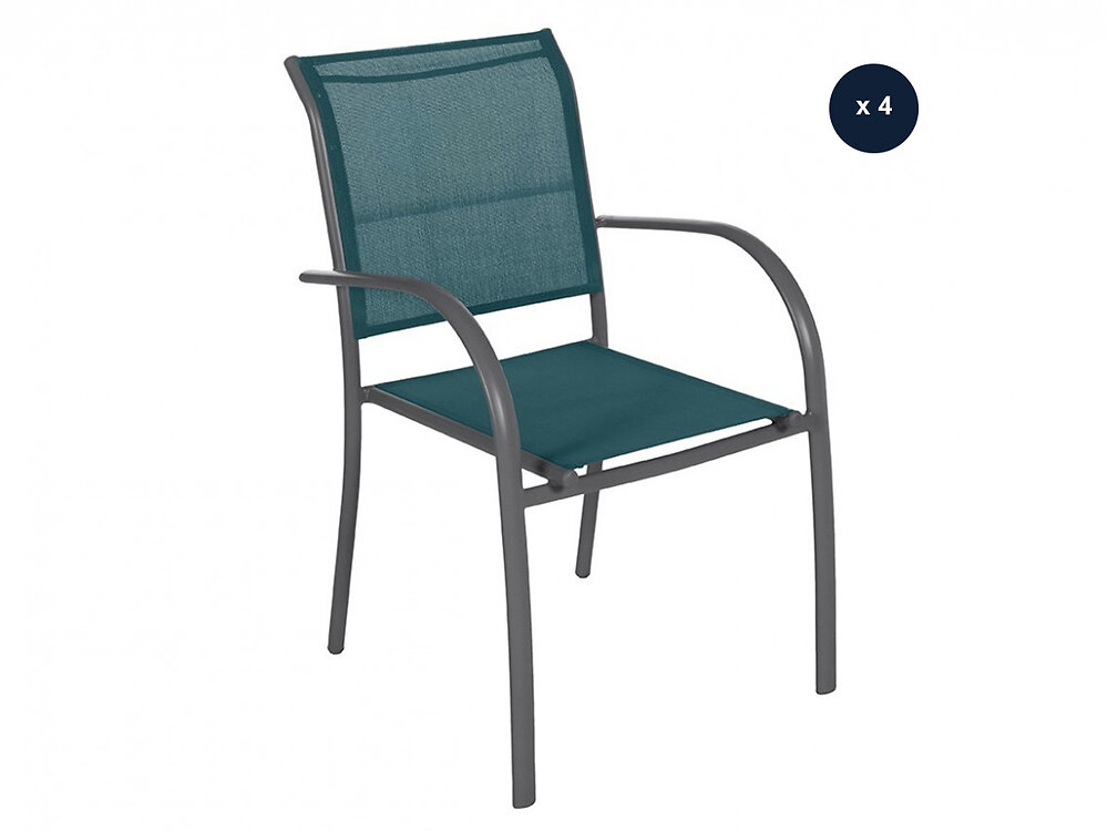 lot de 4 fauteuils de jardin en texaline piazza bleu canard / graphite - hespéride