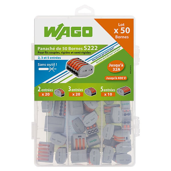 WAGO Lot de 15 minibornes automatiques, 2,5 mm² pour rigide WAGO