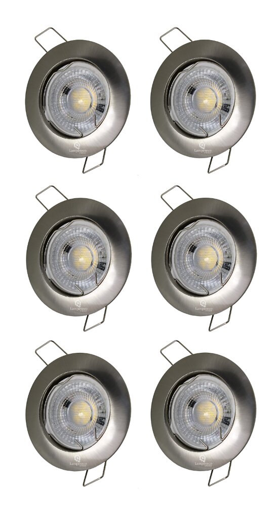 LAMPESECOENERGIE - LOT DE 6 SPOT LED FIXE COMPLETE ALU BROSSE  BLANC CHAUD 38° - large