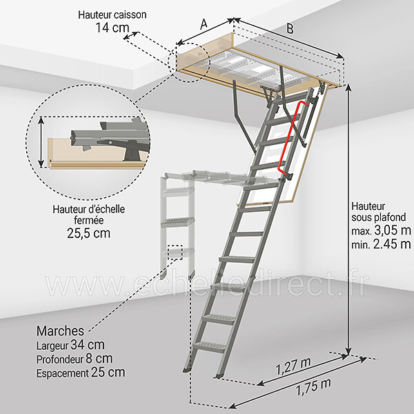 Matisere - Escalier escamotable métallique - Ouverture du plafond de 60 x 130cm - LMK60130-3 - large