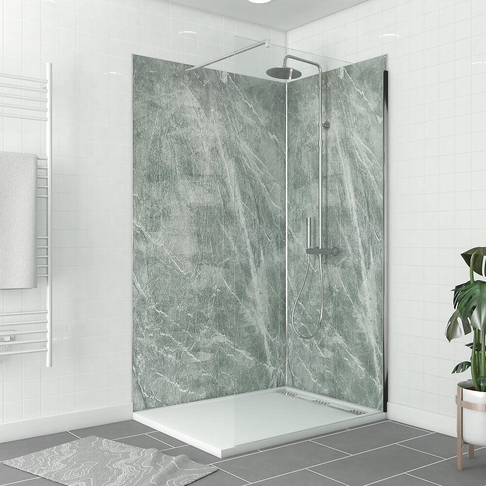 AURLANE - Pack 2 Panneaux muraux Artic Green 120+90x210cm + Profiles finition et angle chrome - ICE GREEN 120 - large