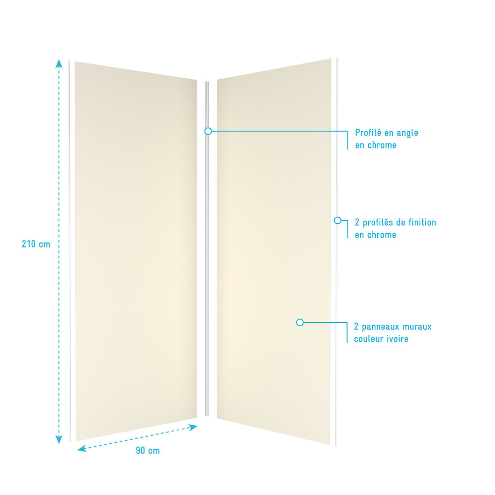 AURLANE - Pack 2 Panneaux muraux Ivoire 90x210cm + Profiles finition et angle chrome - WALL'IT - large