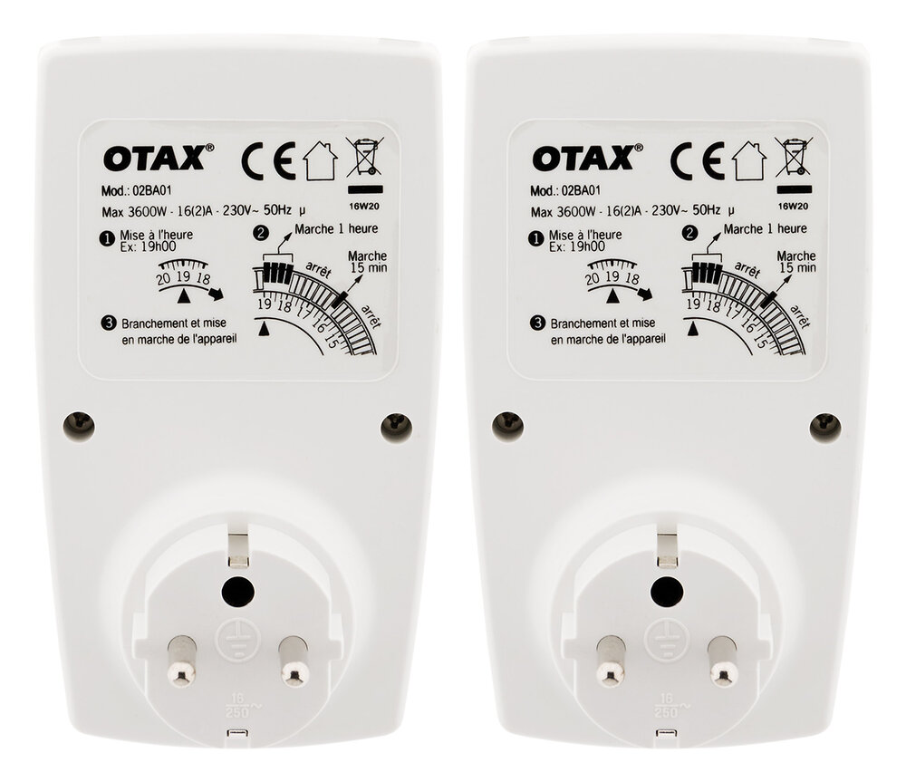 OTAX - Lot de 2 prises programmables mécaniques 24h - Noir & Blanc - Otio - large