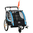 HOMCOM - Remorque vélo jogger 2 en 1 pour enfant drapeau roue avant pivotante réflecteurs et barre d'attelage inclus bleu noir - vignette