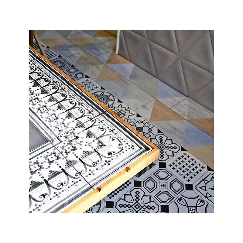 EIFFEL ART CONSTRUCTION - Vodevil Bellaria 2 Bordure 20 X 20 Cm Motif Noir Et Blanc Feutré Carrelage Aspect Carreaux De Ciment - large