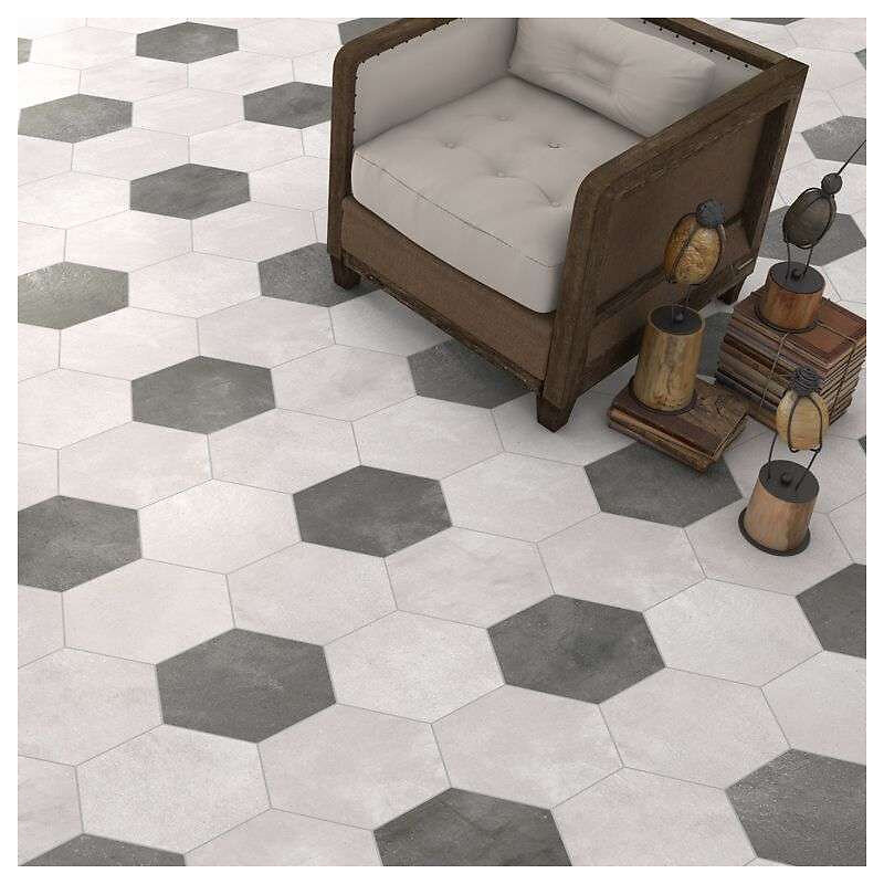 EIFFEL ART CONSTRUCTION - Rift Hexagono Blanco Carrelage Aspect Béton Blanc - large