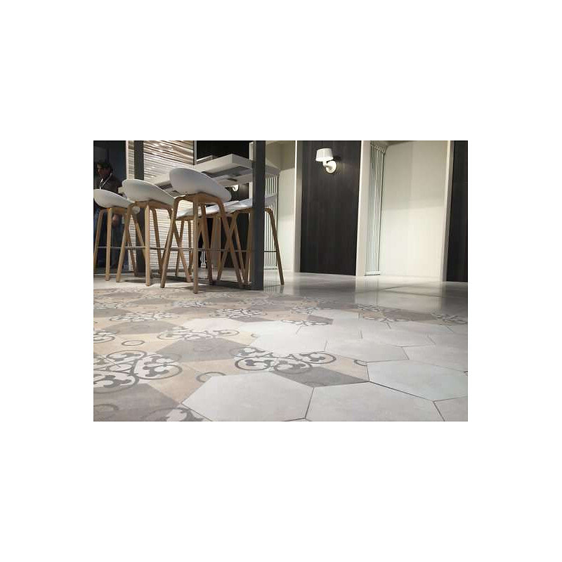 EIFFEL ART CONSTRUCTION - Rift Hexagono Blanco Carrelage Aspect Béton Blanc - large