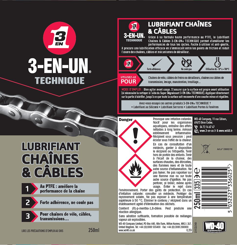 Lubrifiant Chaîne et Câbles 250ml Bricorama