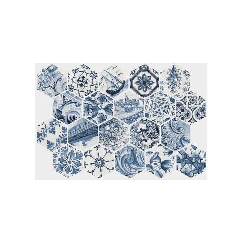 EIFFEL ART CONSTRUCTION - Hexatile - Patchwork Lisboa - Carrelage 17,5x20 Cm Patchwork Hexagonal Bleu - large