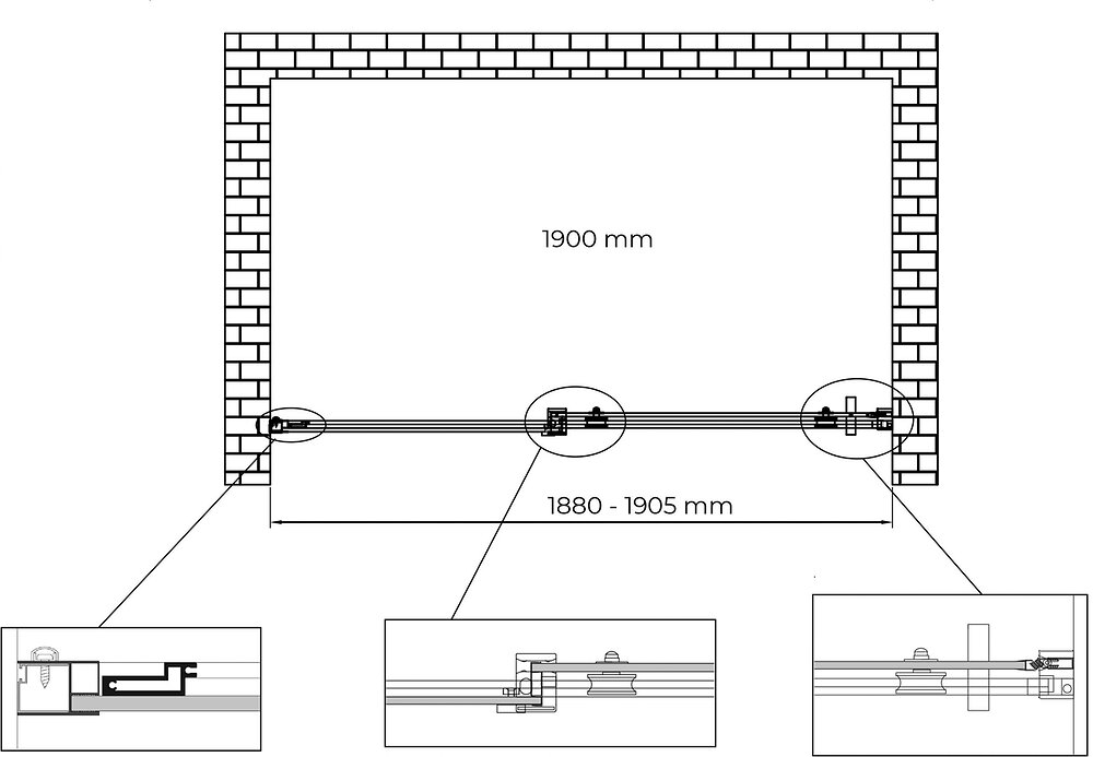 LANERI - Porte De Douche De 8 Mm Pour Installation En Niche H.190 Avec Ouverture Coulissante Et Rèversible – 190 Cm - large