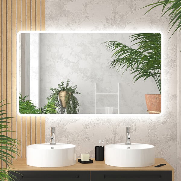 Miroir de salle de bain avec éclairage LED et chauffage - Dimmable